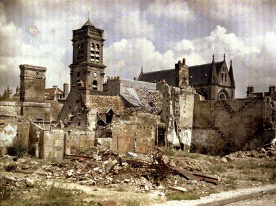 The Church and Destroyed Buildings on the Rue du Coq Lombard, Soissons, Aisne, France, 1917 by Fernand Cuville